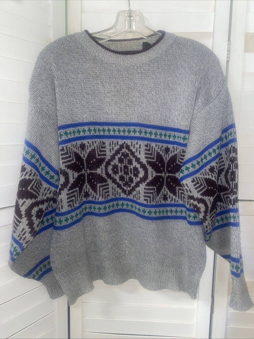 80s 90s Vintage Anchor Blue Sweater Men’s Grandpacore Acedemia Acrylic Winter L